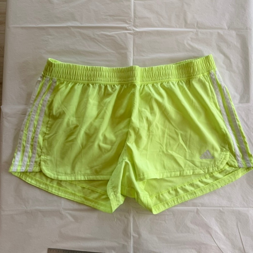 Adidas Running Shorts Women XL Neon Yellow Excellent Climalite 3-Stripe Active